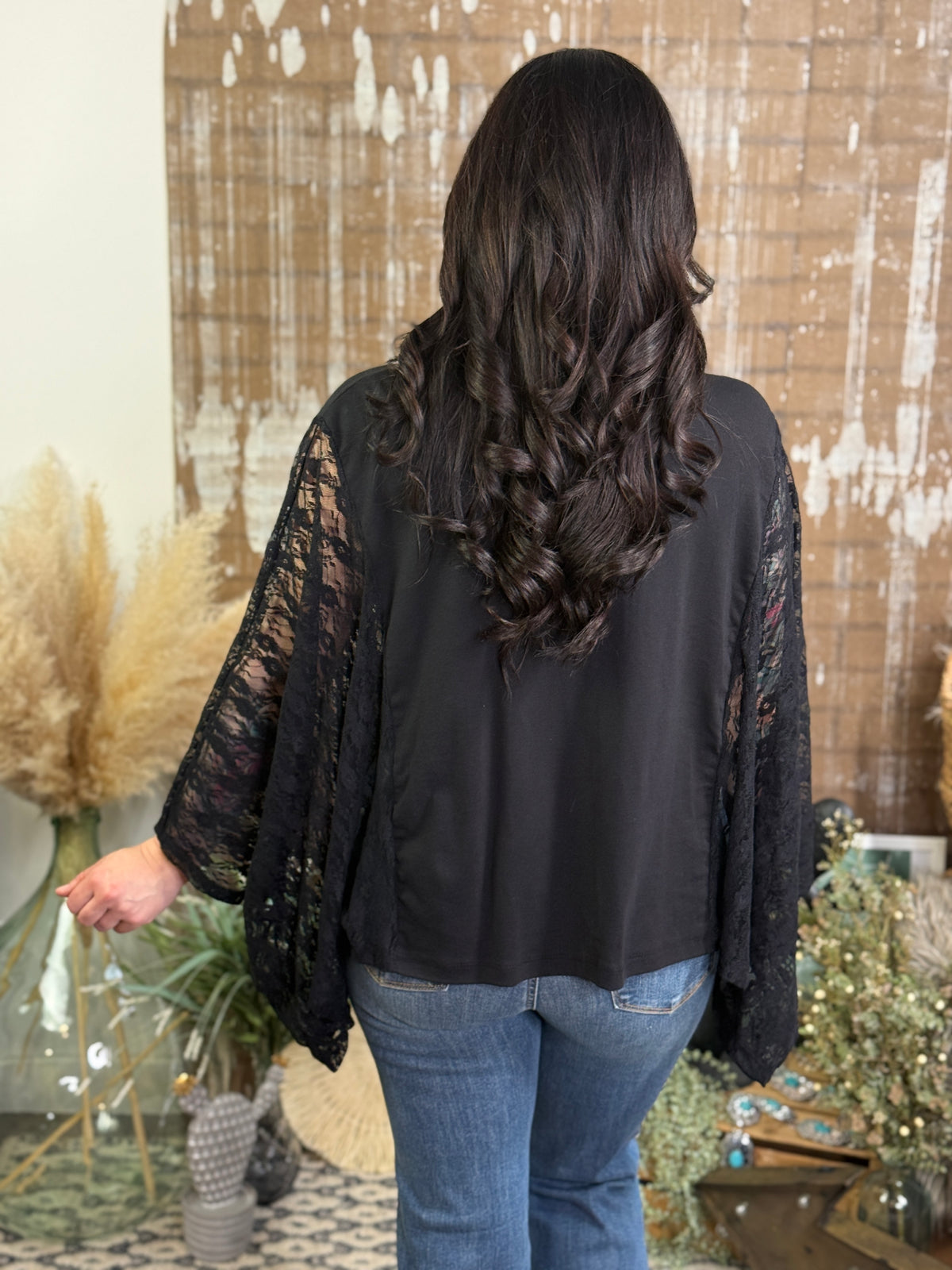 Cowboy Dolman Lace Top - Black