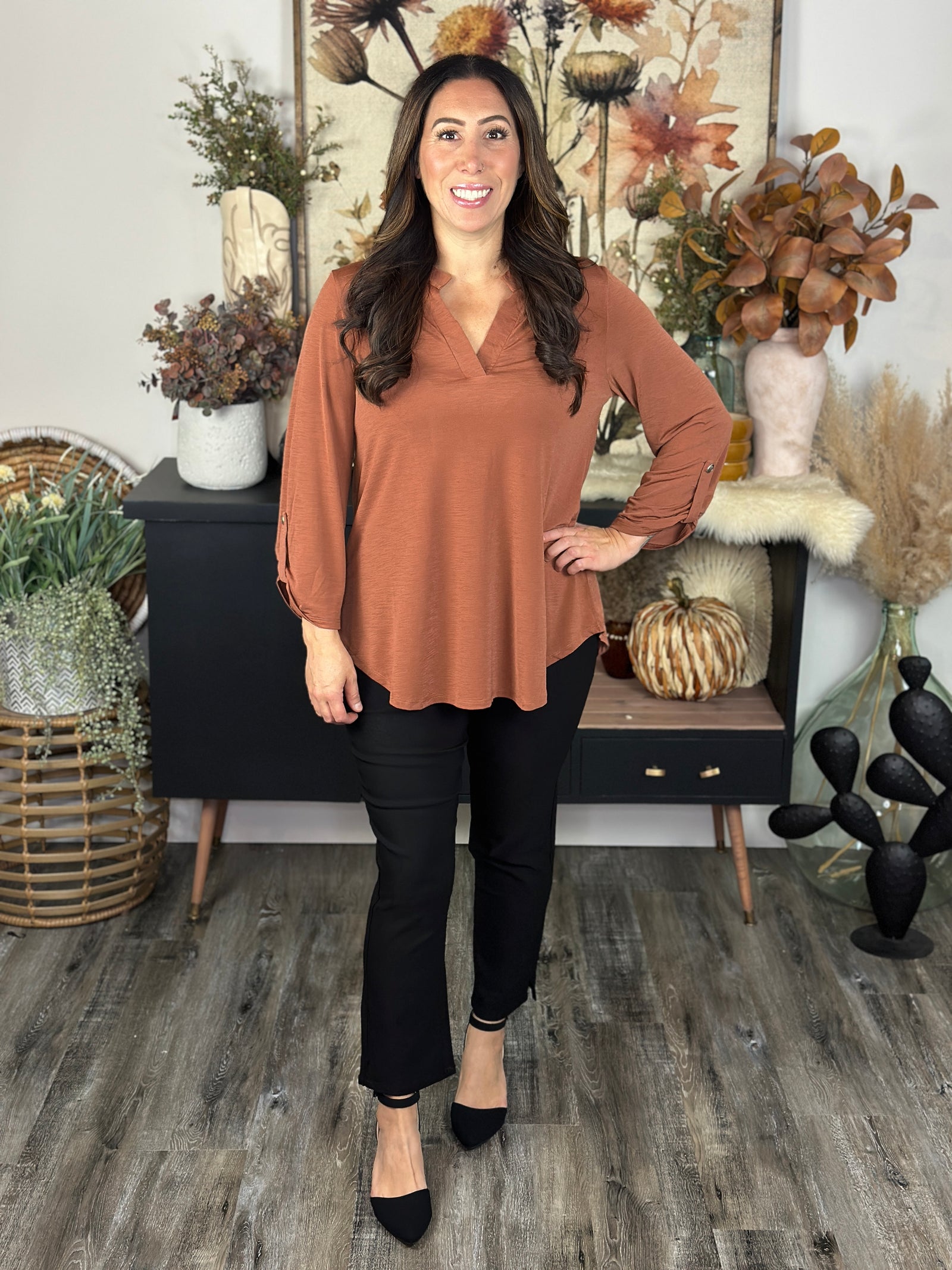 The Solid Wrinkle Free Lizzie Top - Rust (Small - 3X)