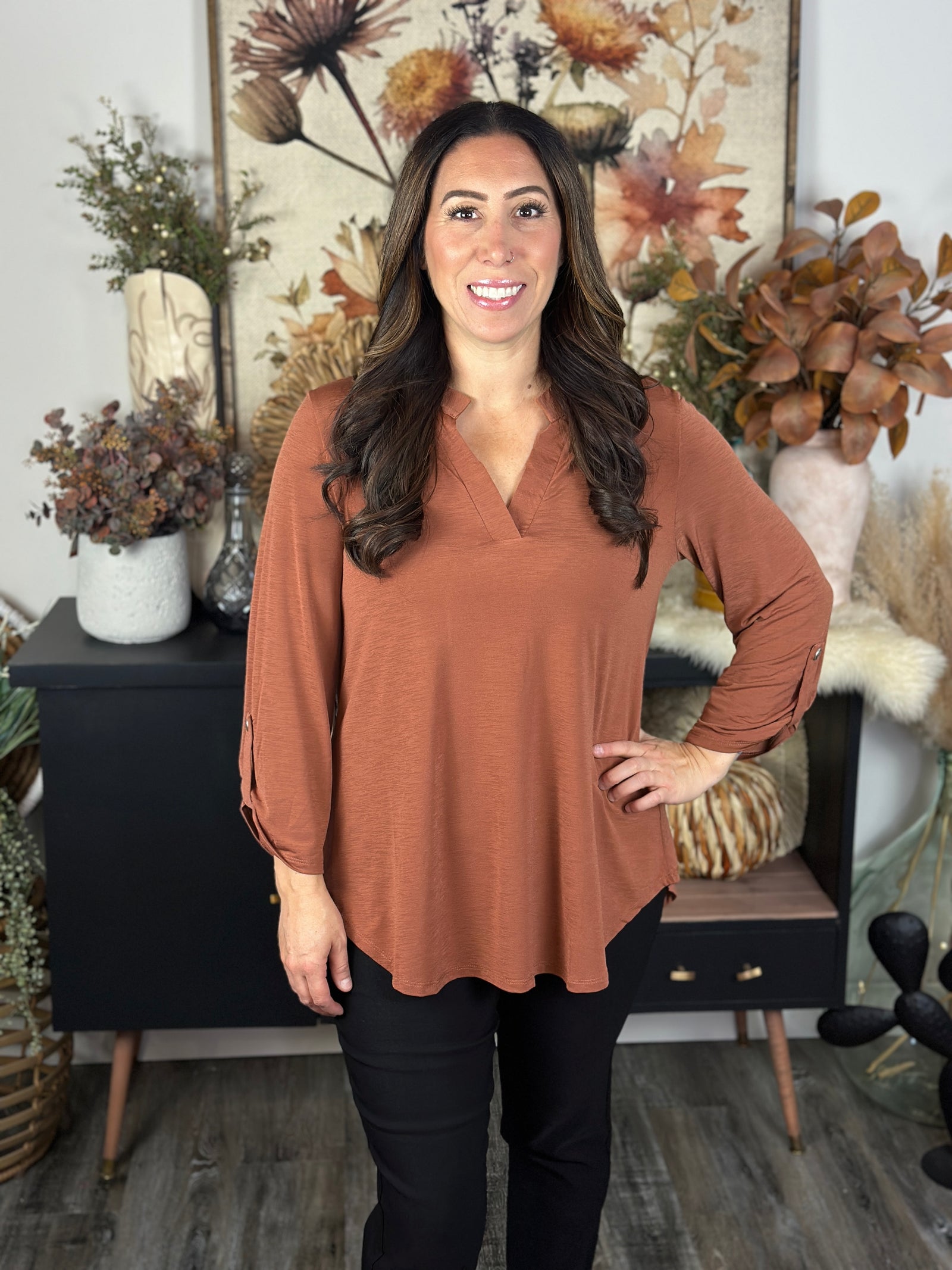 The Solid Wrinkle Free Lizzie Top - Rust (Small - 3X)