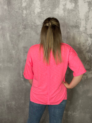 French Terry Round Neck Basic - Neon Pink