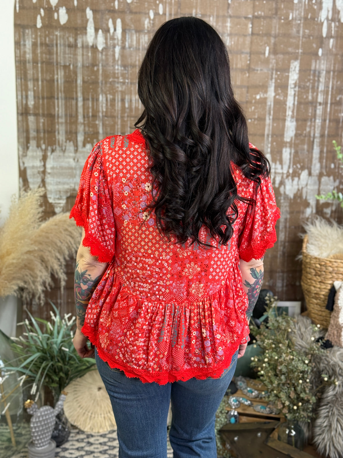 Red Ruffle Dolman Top