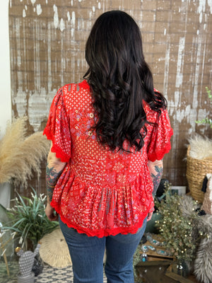 Red Ruffle Dolman Top