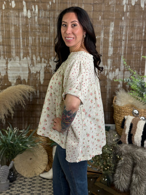 Gauze Tiny Floral Short Sleeve Top (Small - 3X)