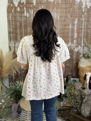 Gauze Tiny Floral Short Sleeve Top (Small - 3X)