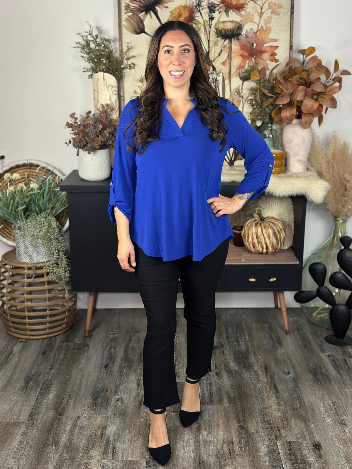 The Solid Wrinkle Free Lizzie Top - Blue (Small - 3X)