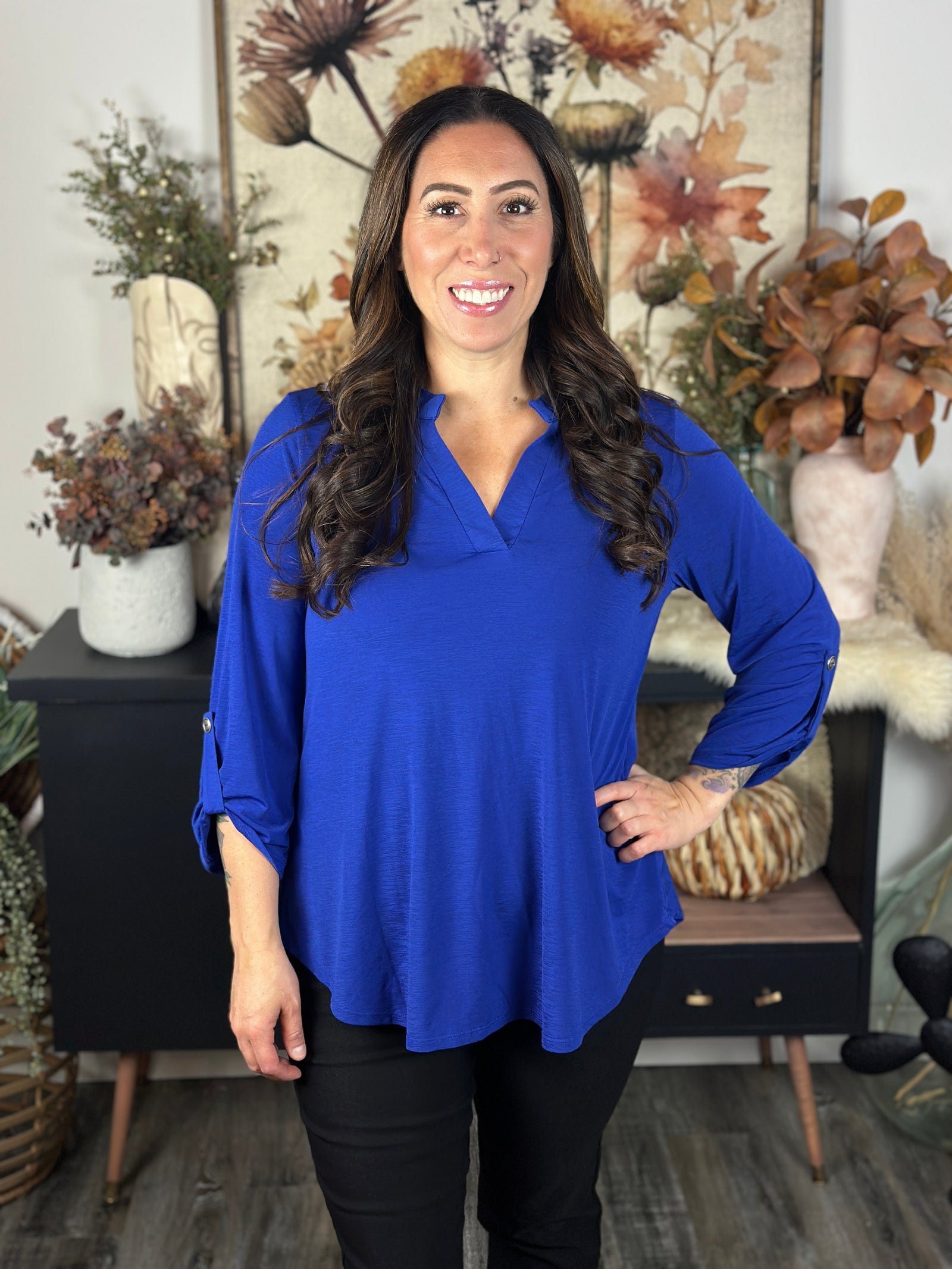 The Solid Wrinkle Free Lizzie Top - Blue (Small - 3X)