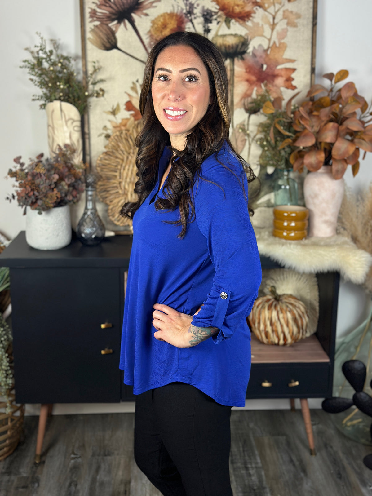 The Solid Wrinkle Free Lizzie Top - Blue (Small - 3X)