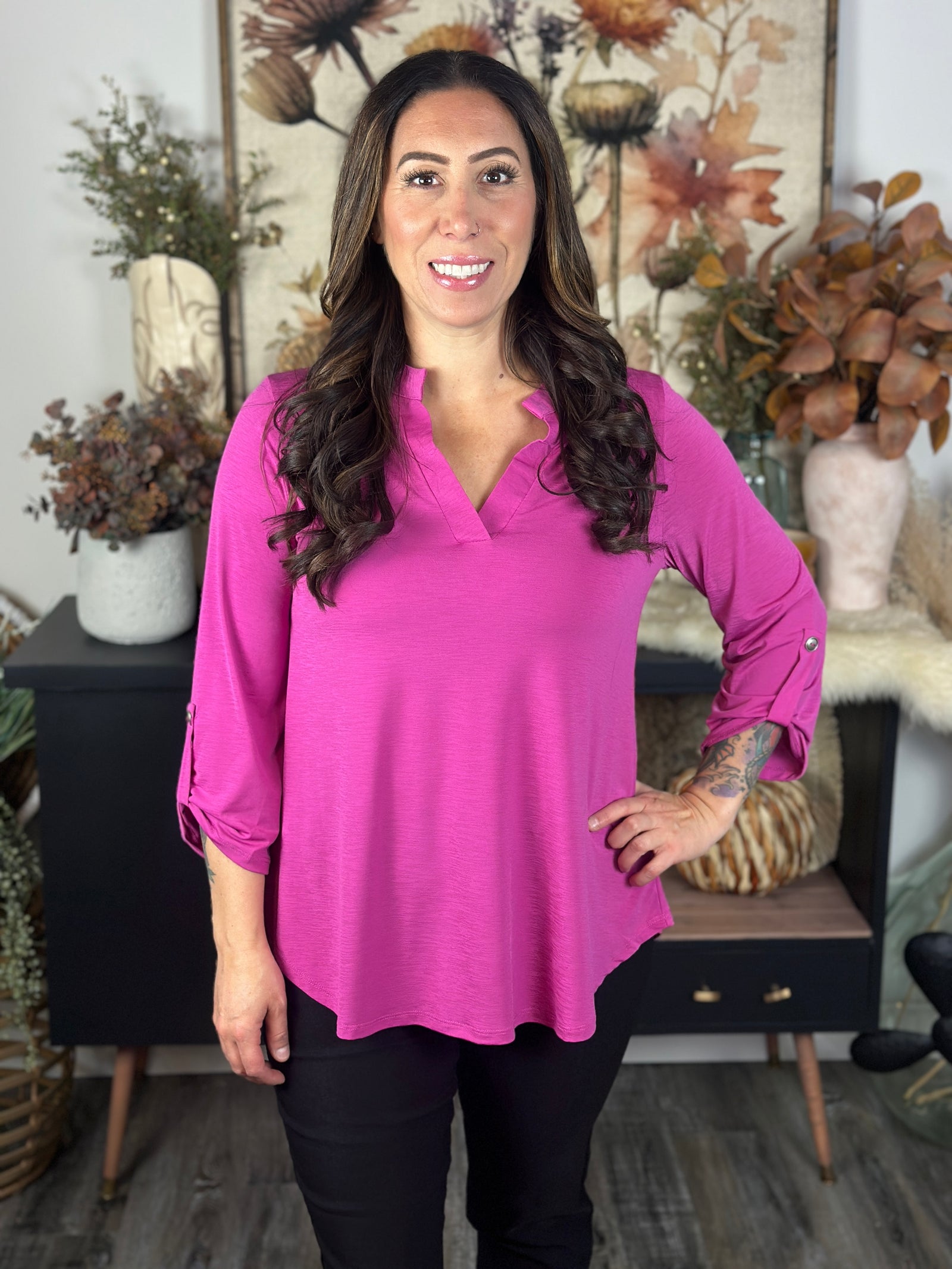 The Solid Wrinkle Free Lizzie Top - Magenta (Small - 3X)