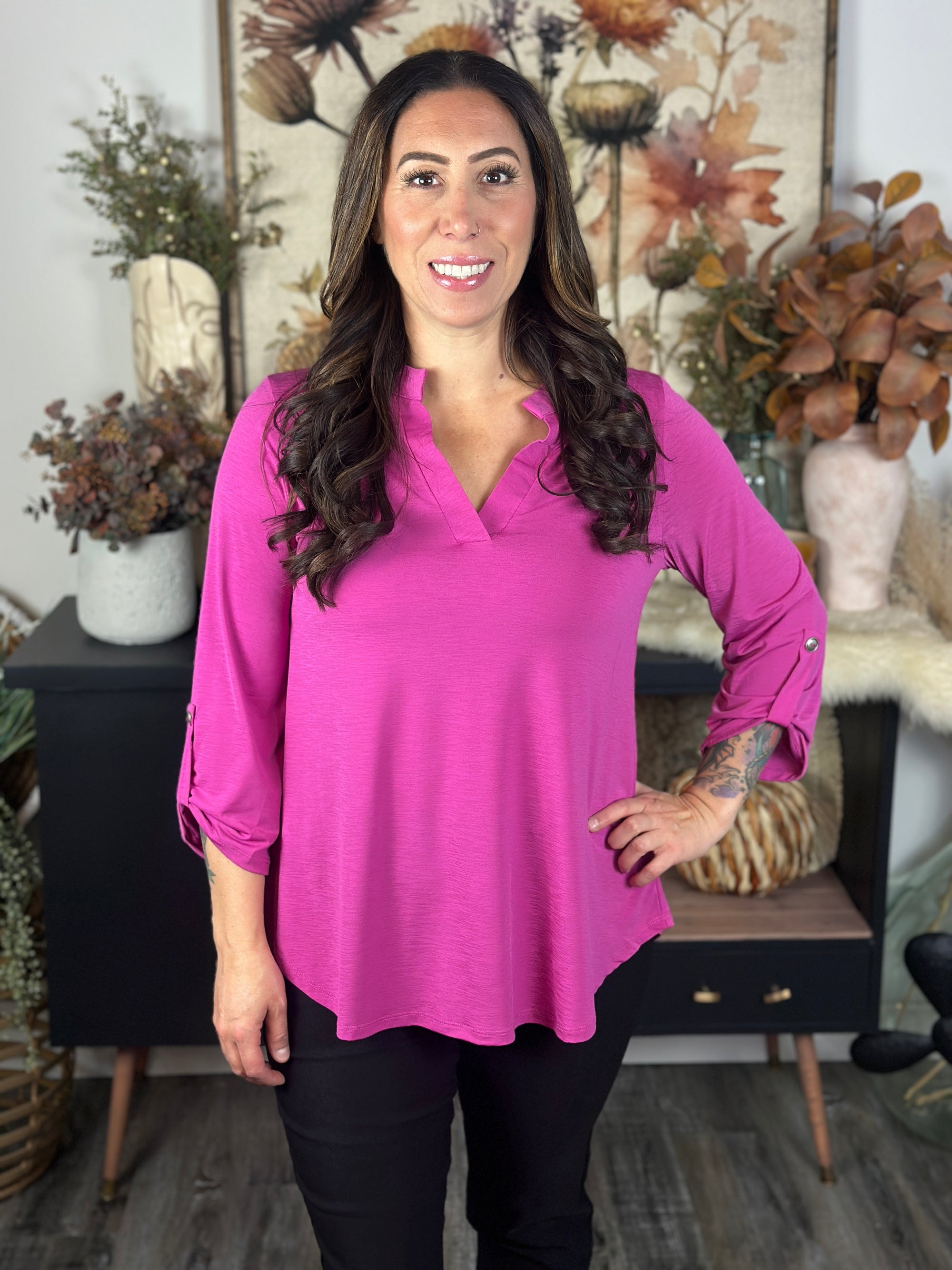The Solid Wrinkle Free Lizzie Top - Magenta (Small - 3X)
