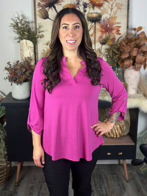 The Solid Wrinkle Free Lizzie Top - Magenta (Small - 3X)
