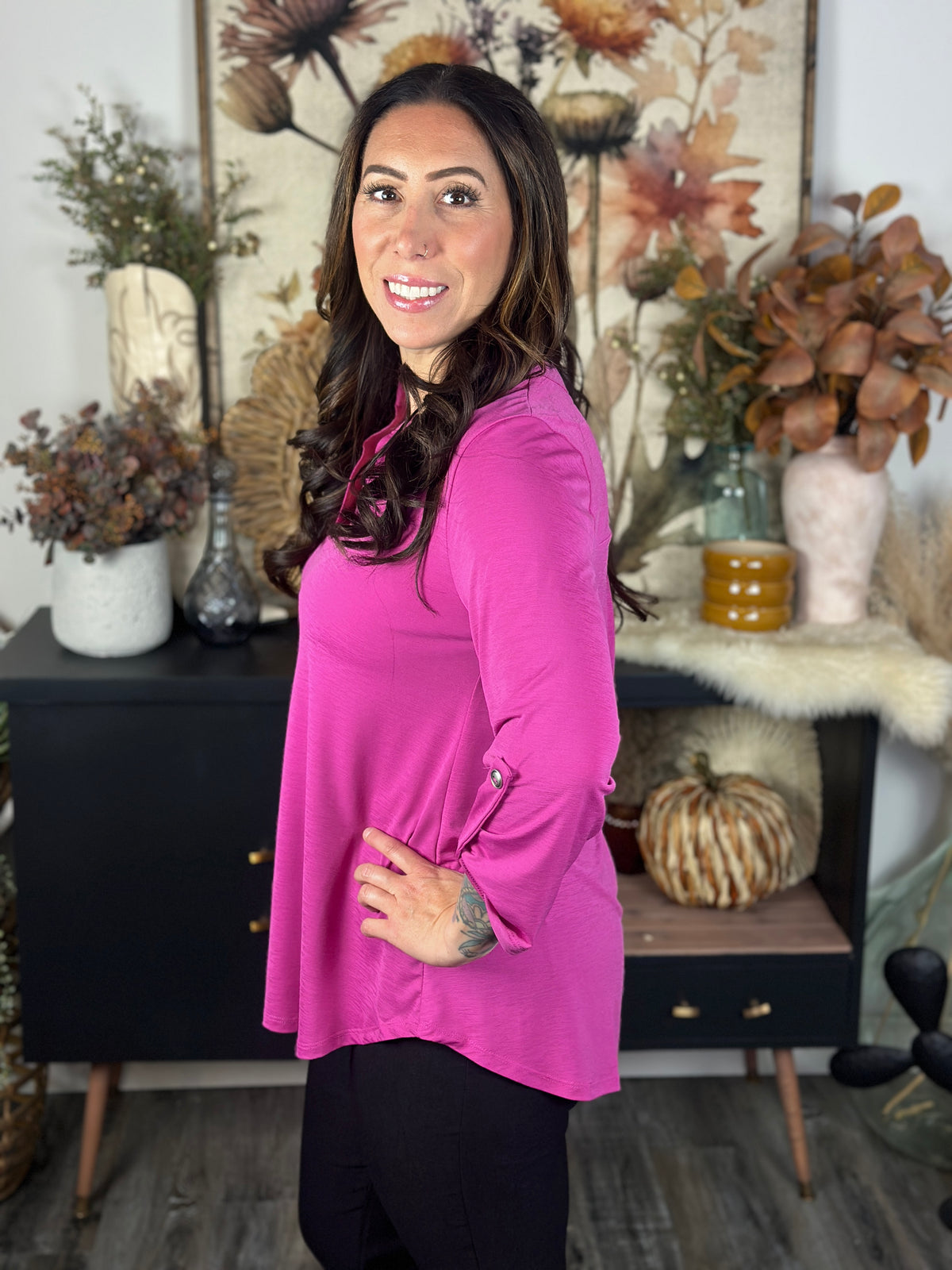 The Solid Wrinkle Free Lizzie Top - Magenta (Small - 3X)