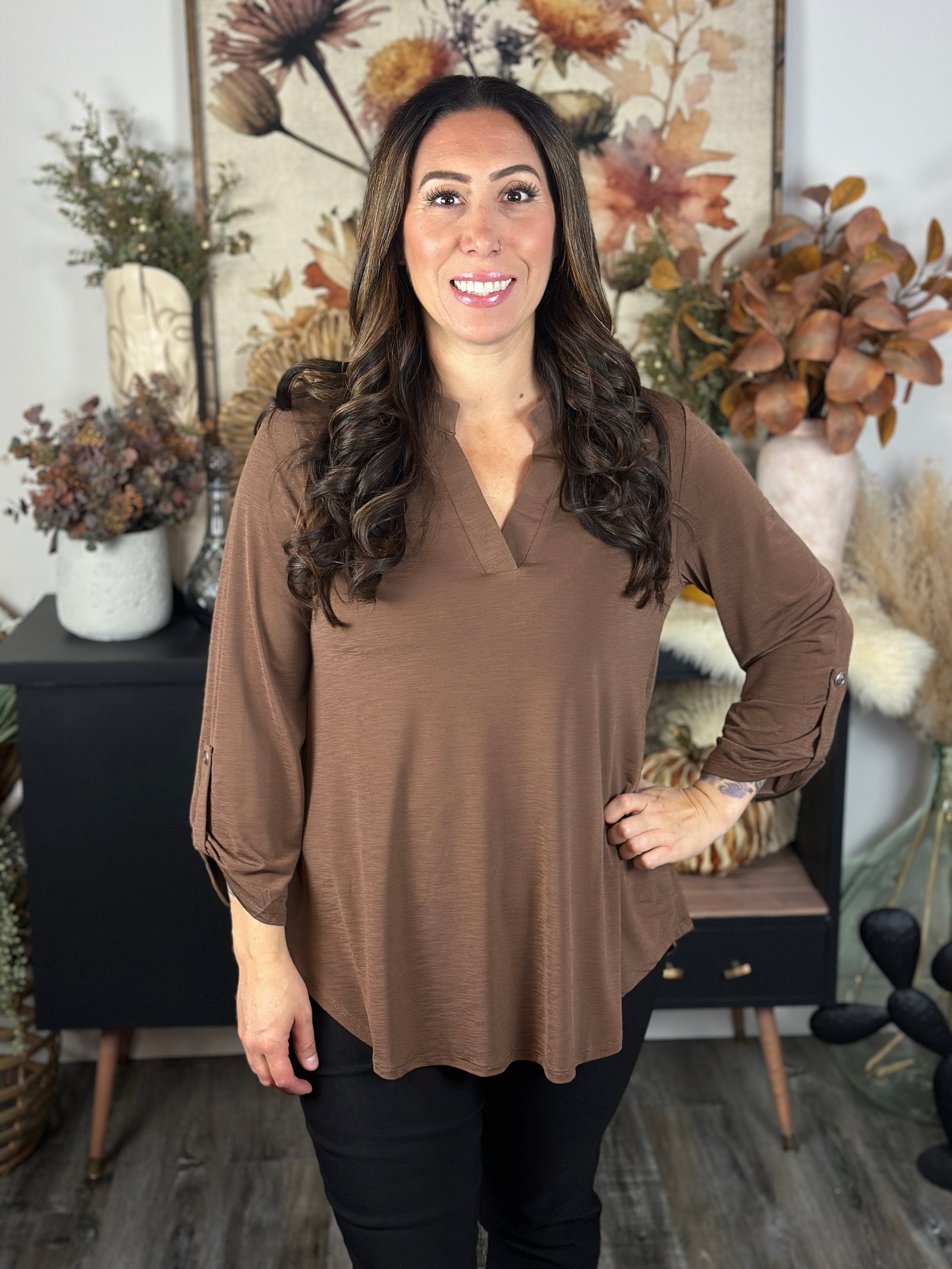 The Solid Wrinkle Free Lizzie Top - Dark Mocha (Small - 3X)