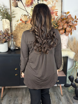 The Solid Wrinkle Free Lizzie Top - Chocolate (Small - 3X)