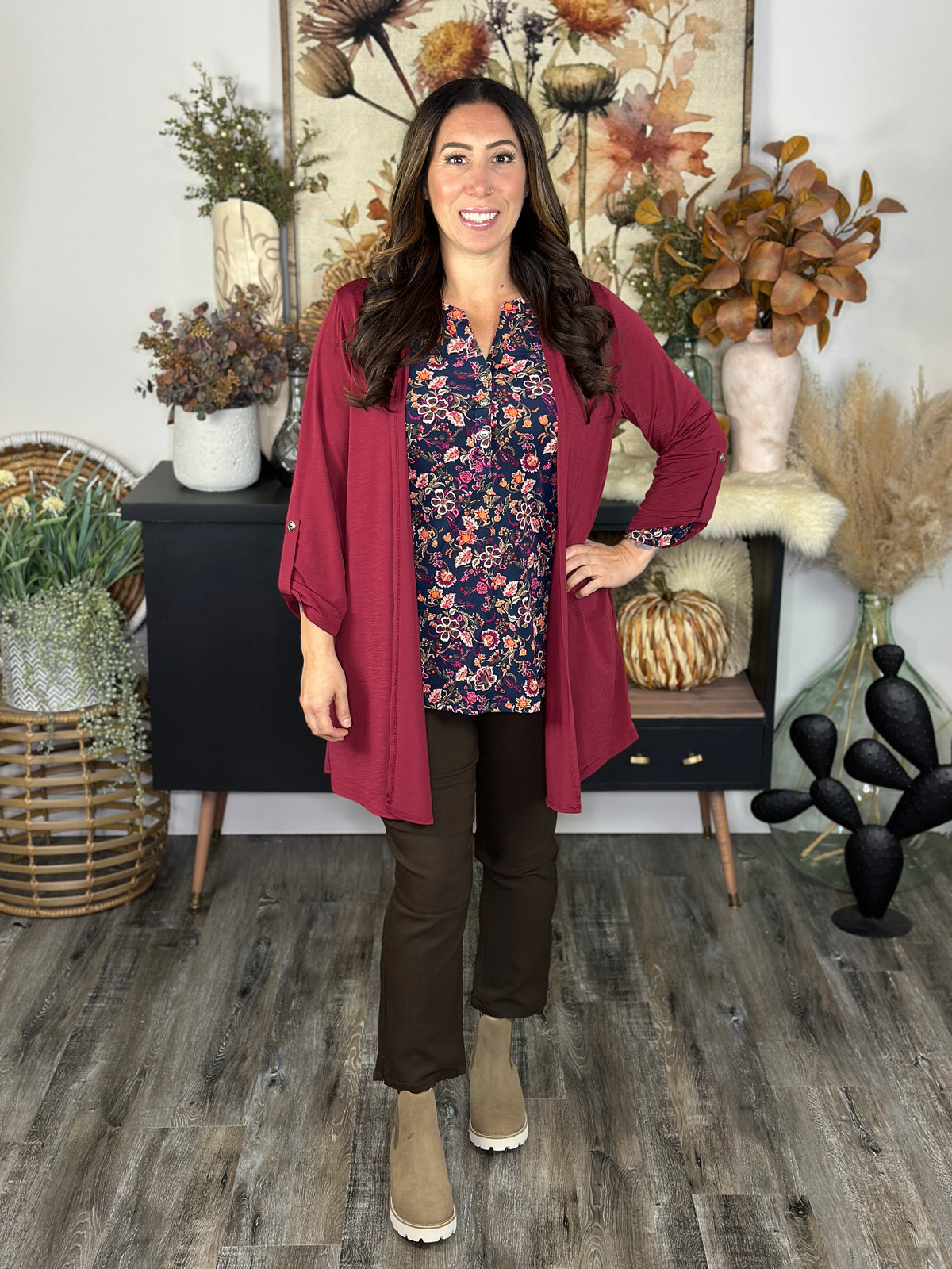 Wrinkle Free Cardigan - Cranberry