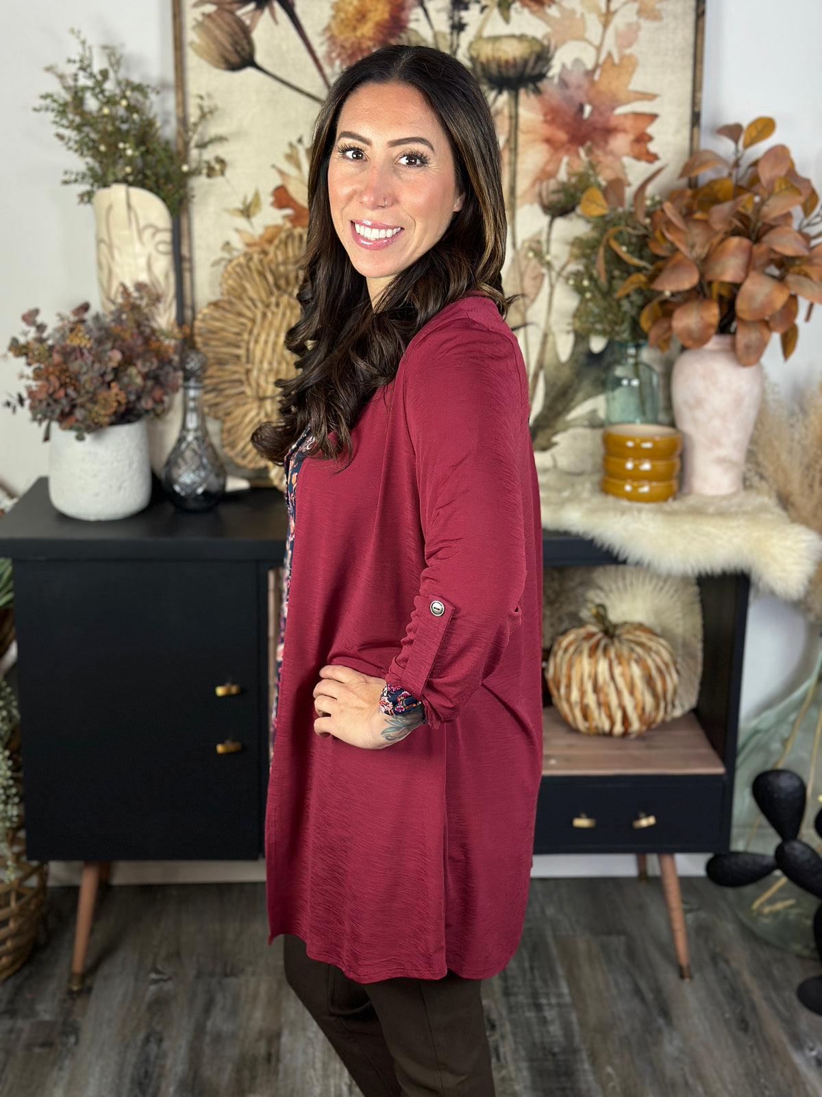 Wrinkle Free Cardigan - Cranberry