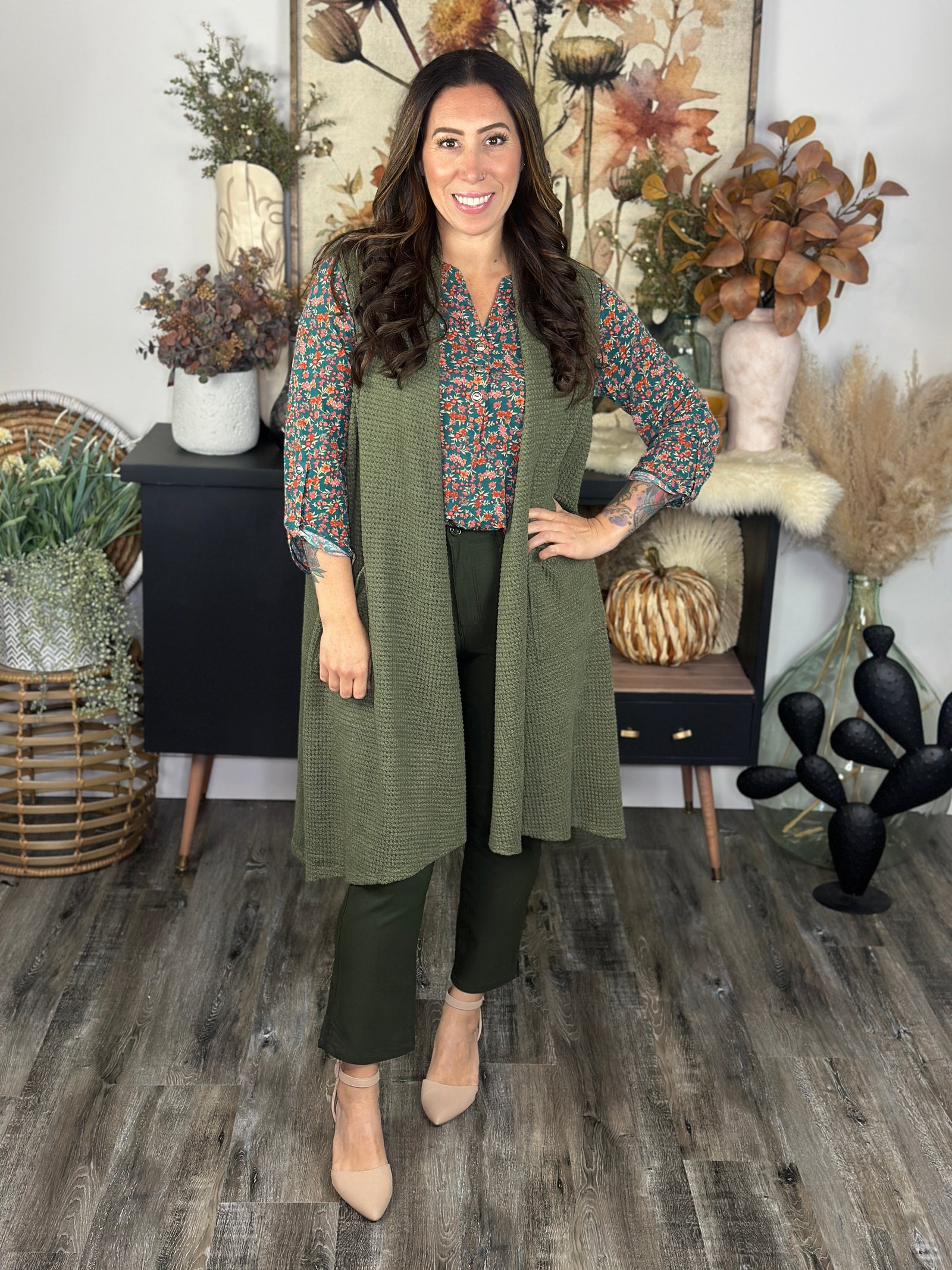 Waffle Vest - Olive (Small - 3X)