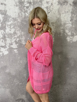 Loose Knit Candy Cardigan - Pink (Small - 3X) FINAL SALE