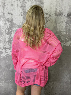 Loose Knit Candy Cardigan - Pink (Small - 3X) FINAL SALE