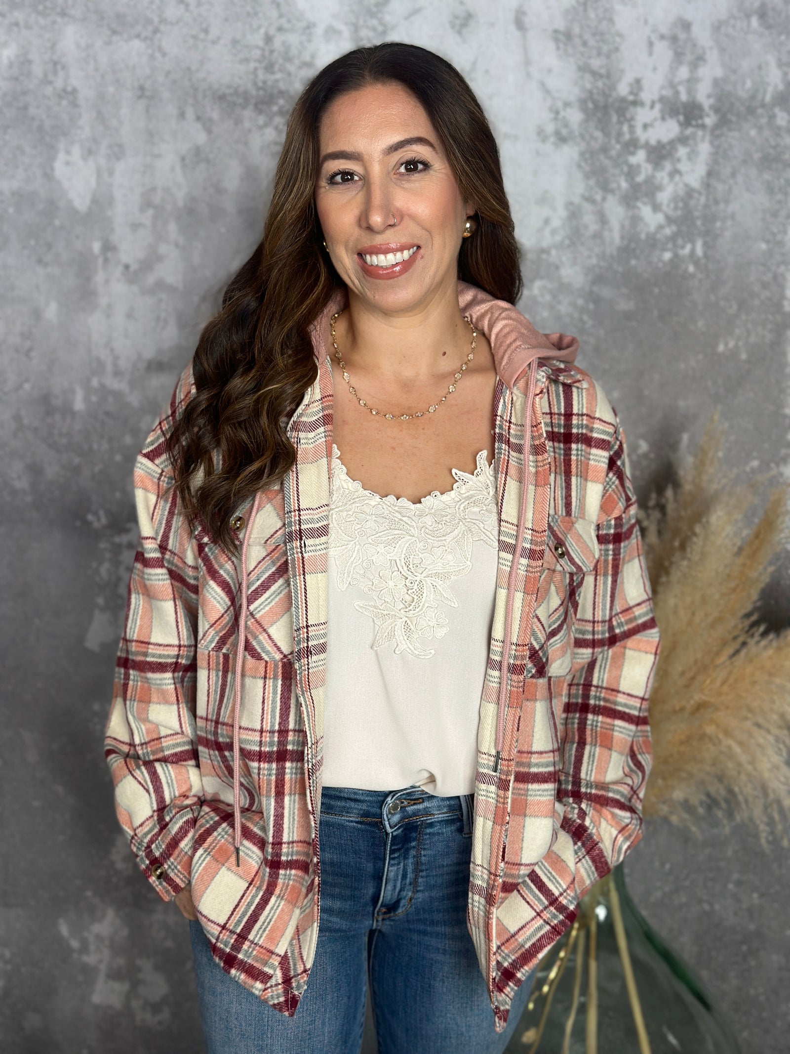 Blush Plaid Button Up with Hood - FINAL SALE