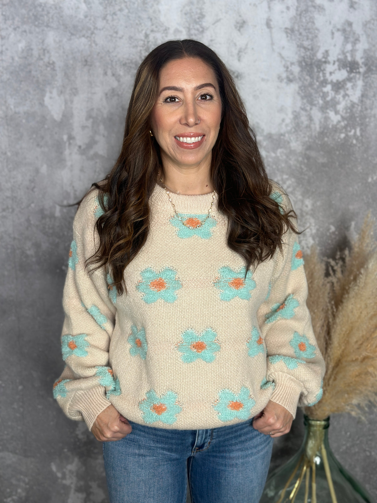 Darlin' Daisy Sweater - Taupe/Mint