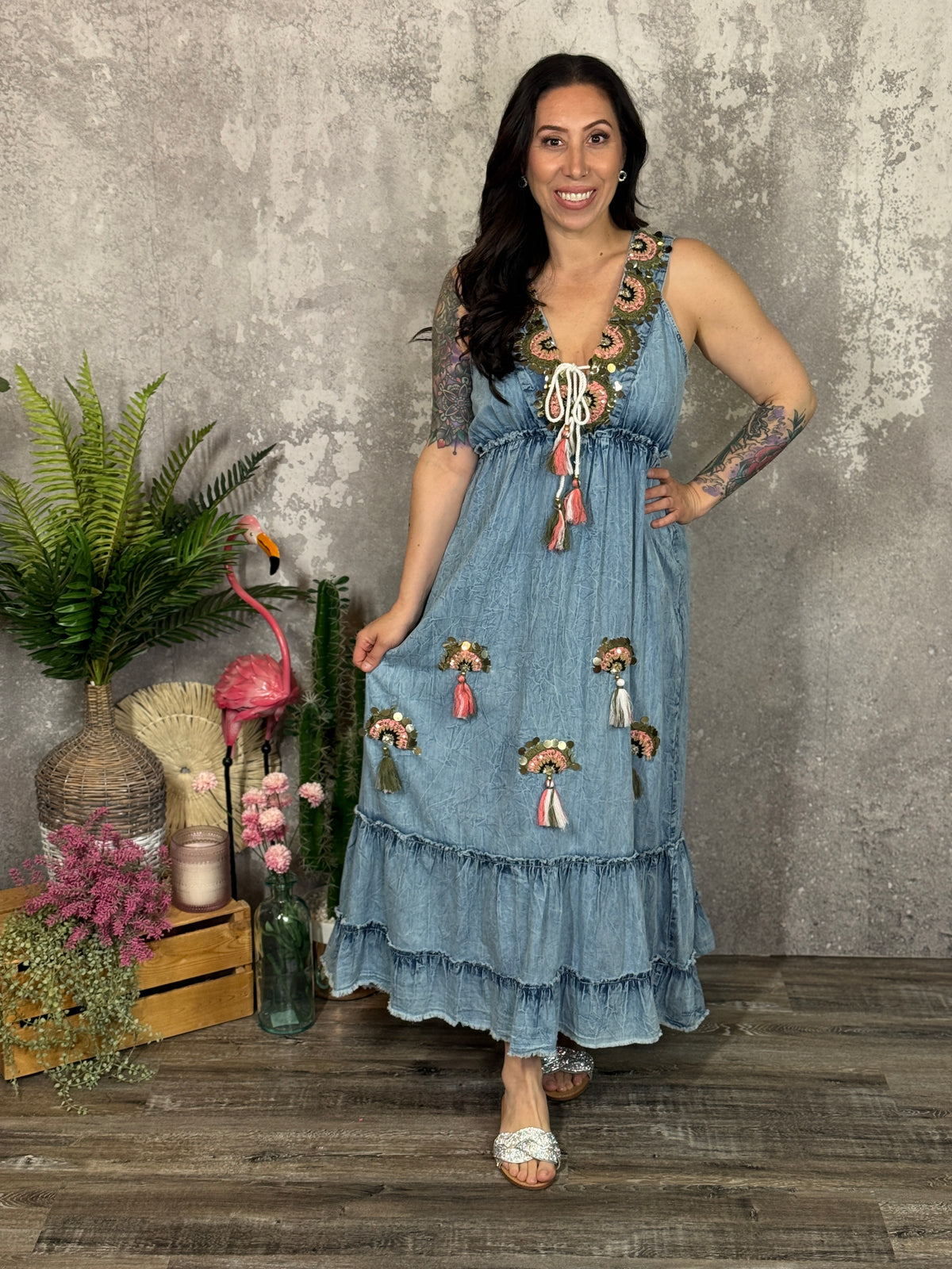 BoHo Style Denim Dress with Tassels