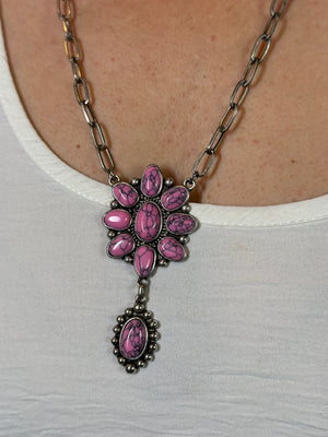 Turquoise Paperclip Squash Necklace - Pink