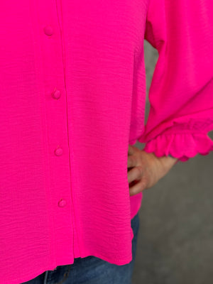 Hot Pink Micro Ruffle with Scalloped Sleeve Top