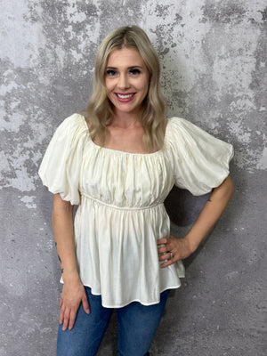 The Carrie Ivory Bubble Sleeve Top