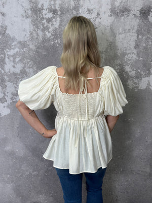 The Carrie Ivory Bubble Sleeve Top