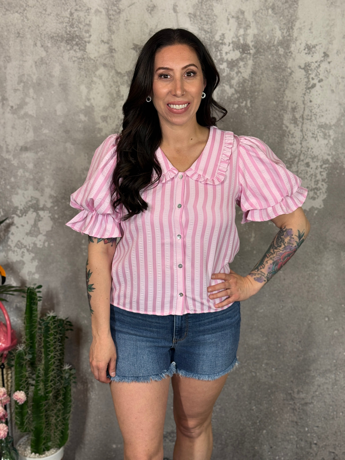 Pink Striped Peter Pan Top