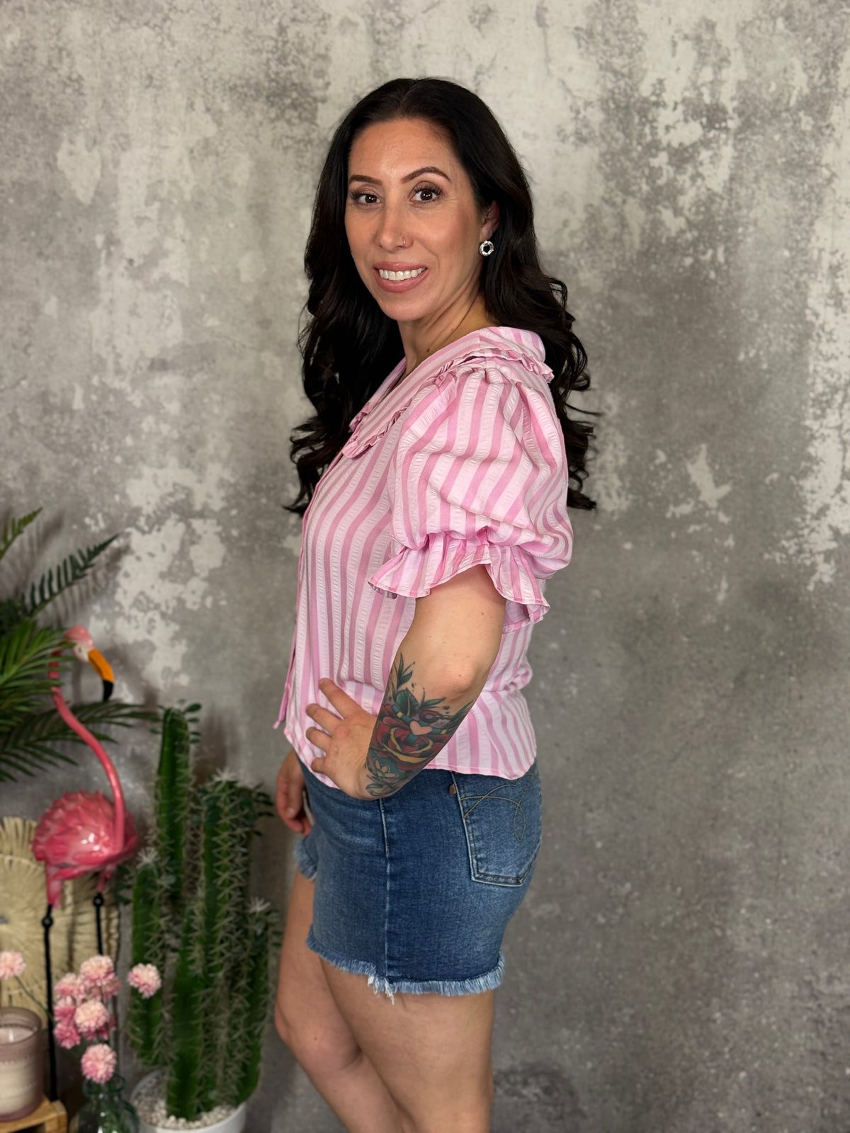 Pink Striped Peter Pan Top