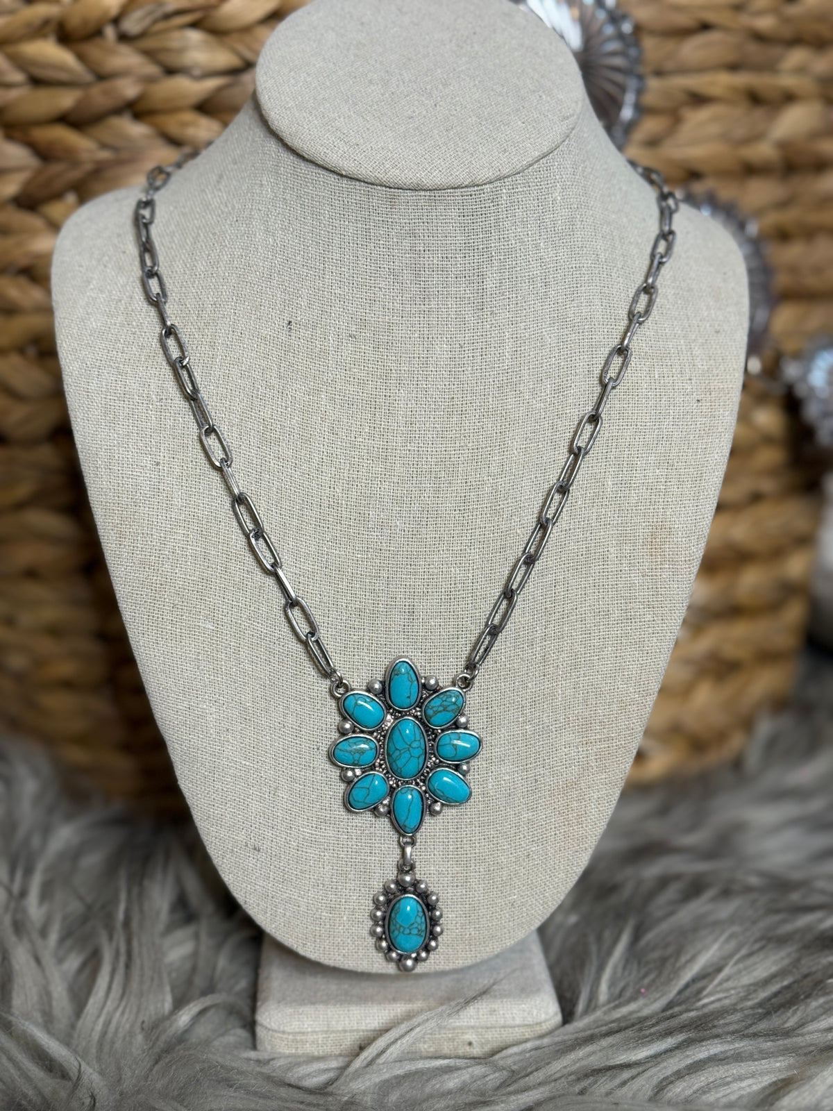 Turquoise Paperclip Squash Necklace