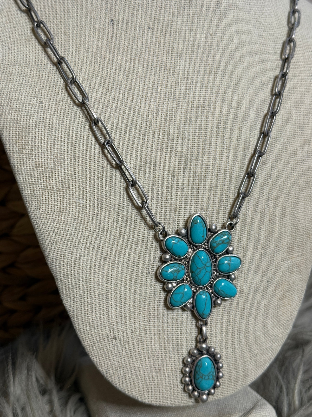 Turquoise Paperclip Squash Necklace