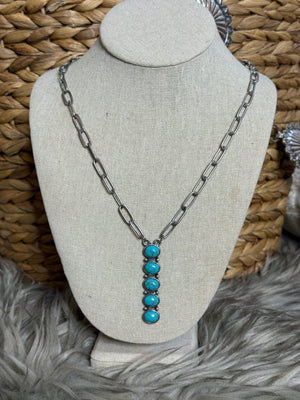 Turquoise Drop Paperclip Necklace