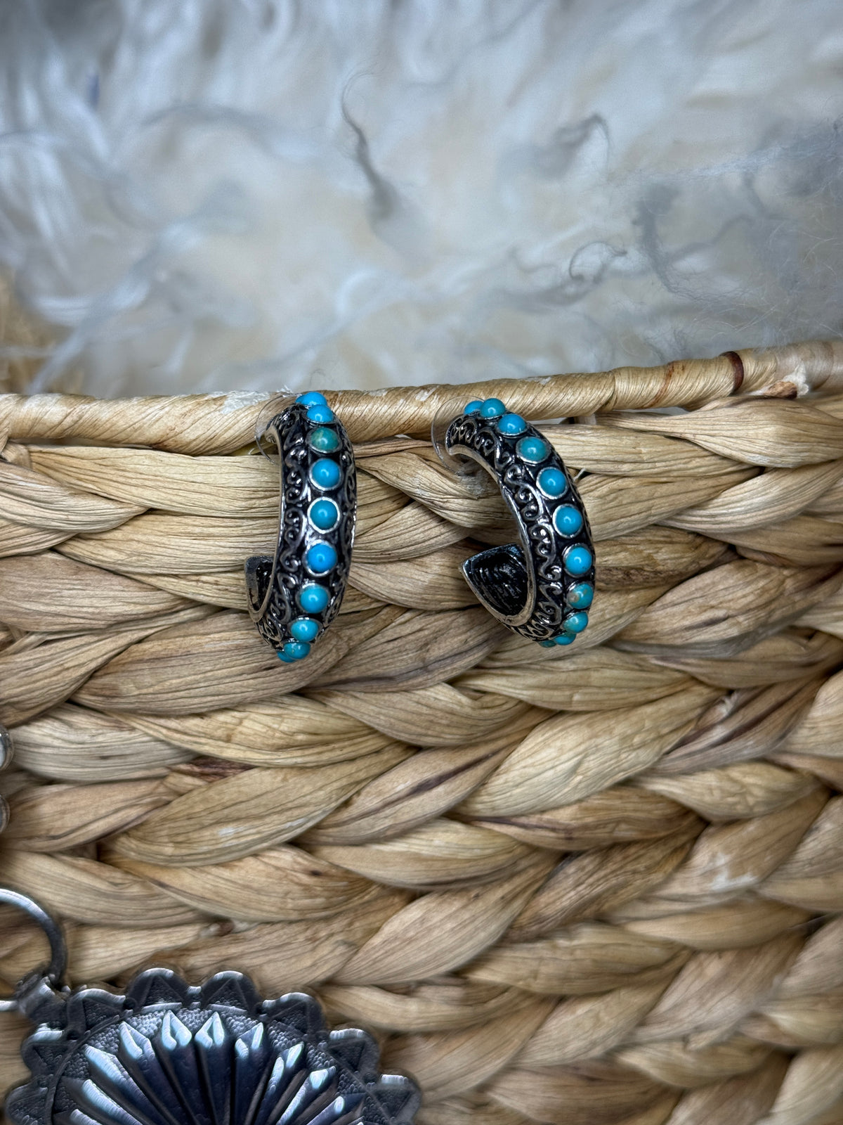 Chunky Turquoise Stud Hoop Earrings