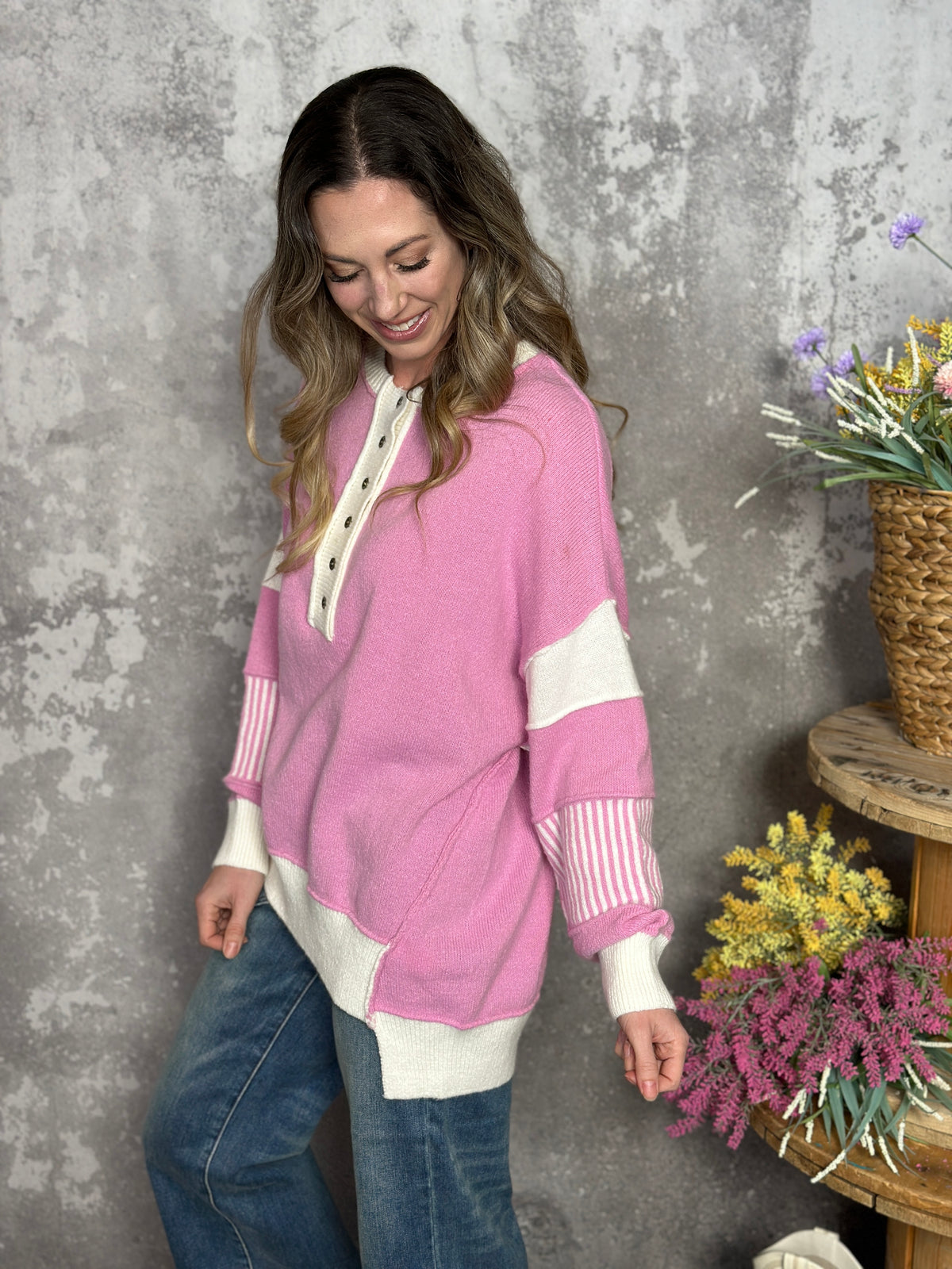 Mauve/White Sweater Top