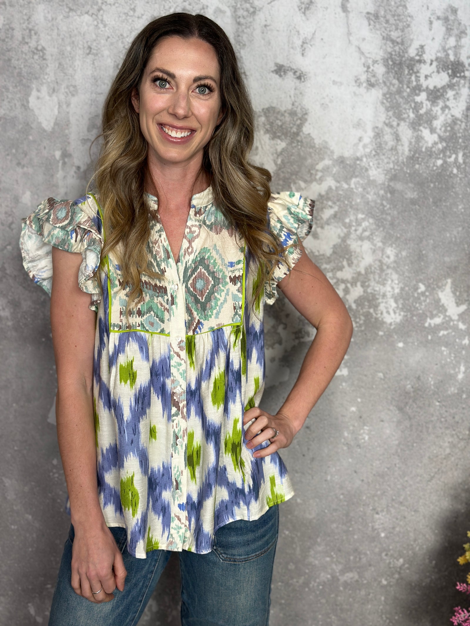 Periwinkle and Green Watercolor Abstract Top-FINAL SALE