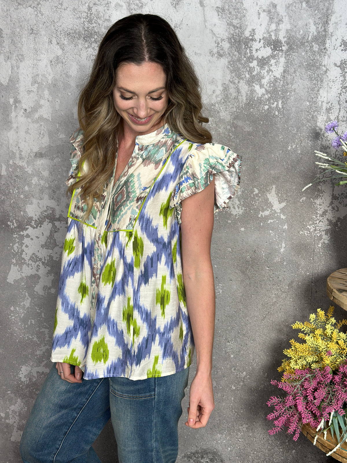 Periwinkle and Green Watercolor Abstract Top-FINAL SALE