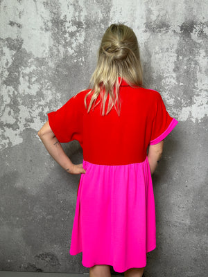 Pink/Red Button Collared Dress (LARGE LEFT)