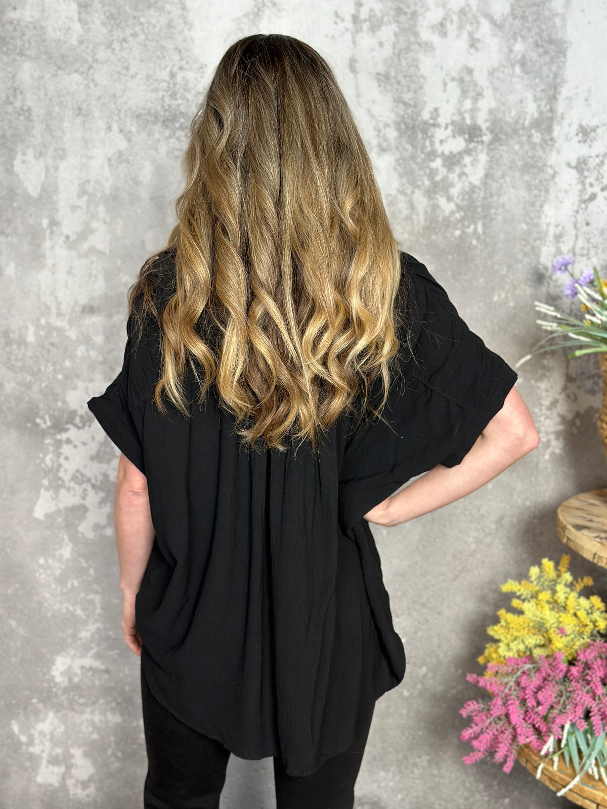 Drop Shoulder Button Up Top with Collar - (Small - 2X)