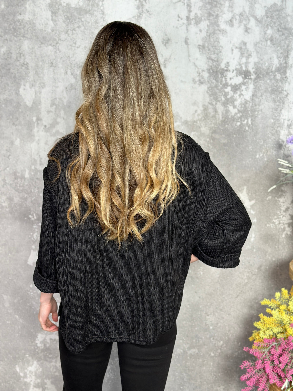 3/4 Sleeve Black Sweater Top  (Small - 2X)