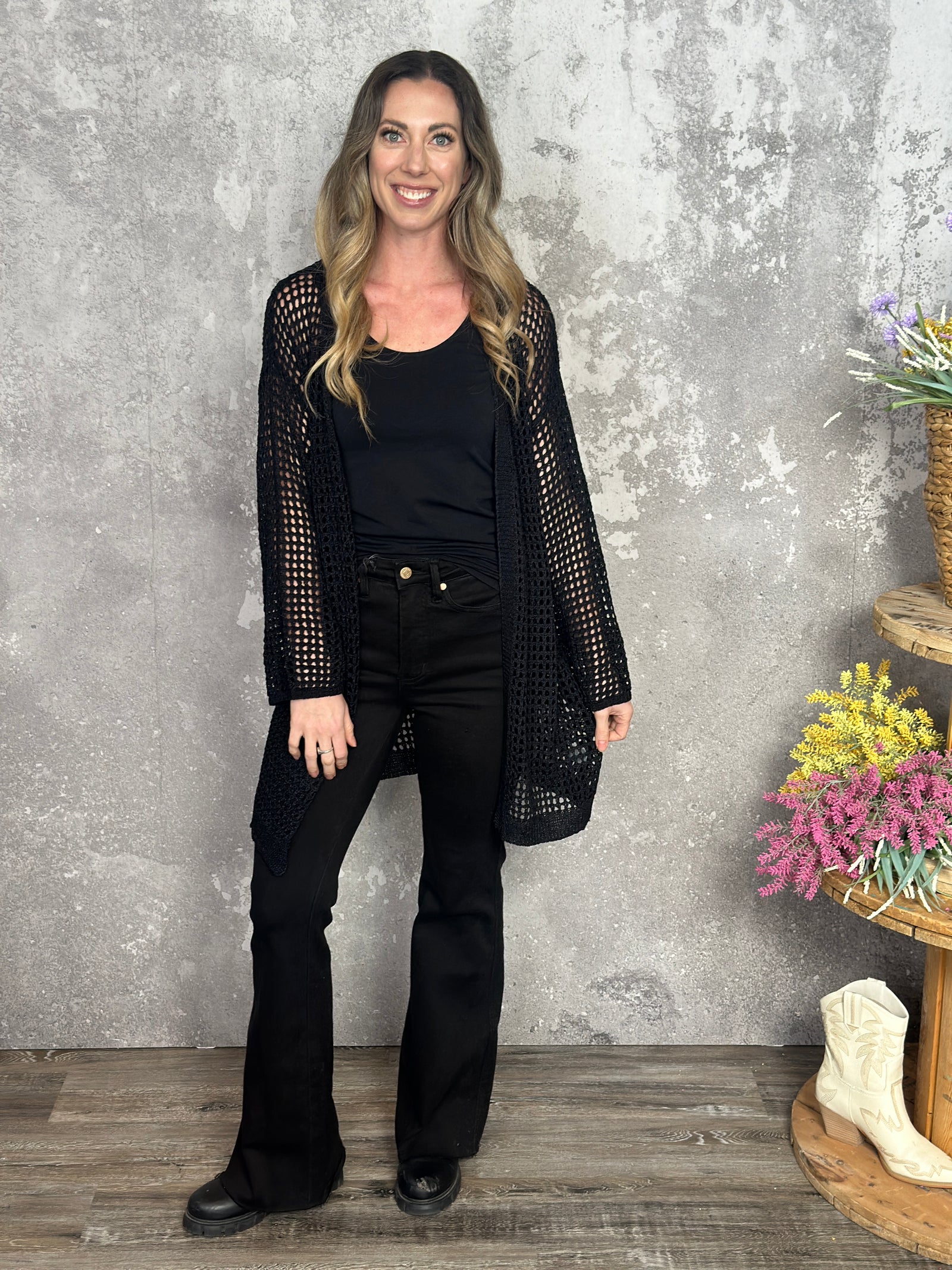 Black Crochet Cardigan (Small - 2X)