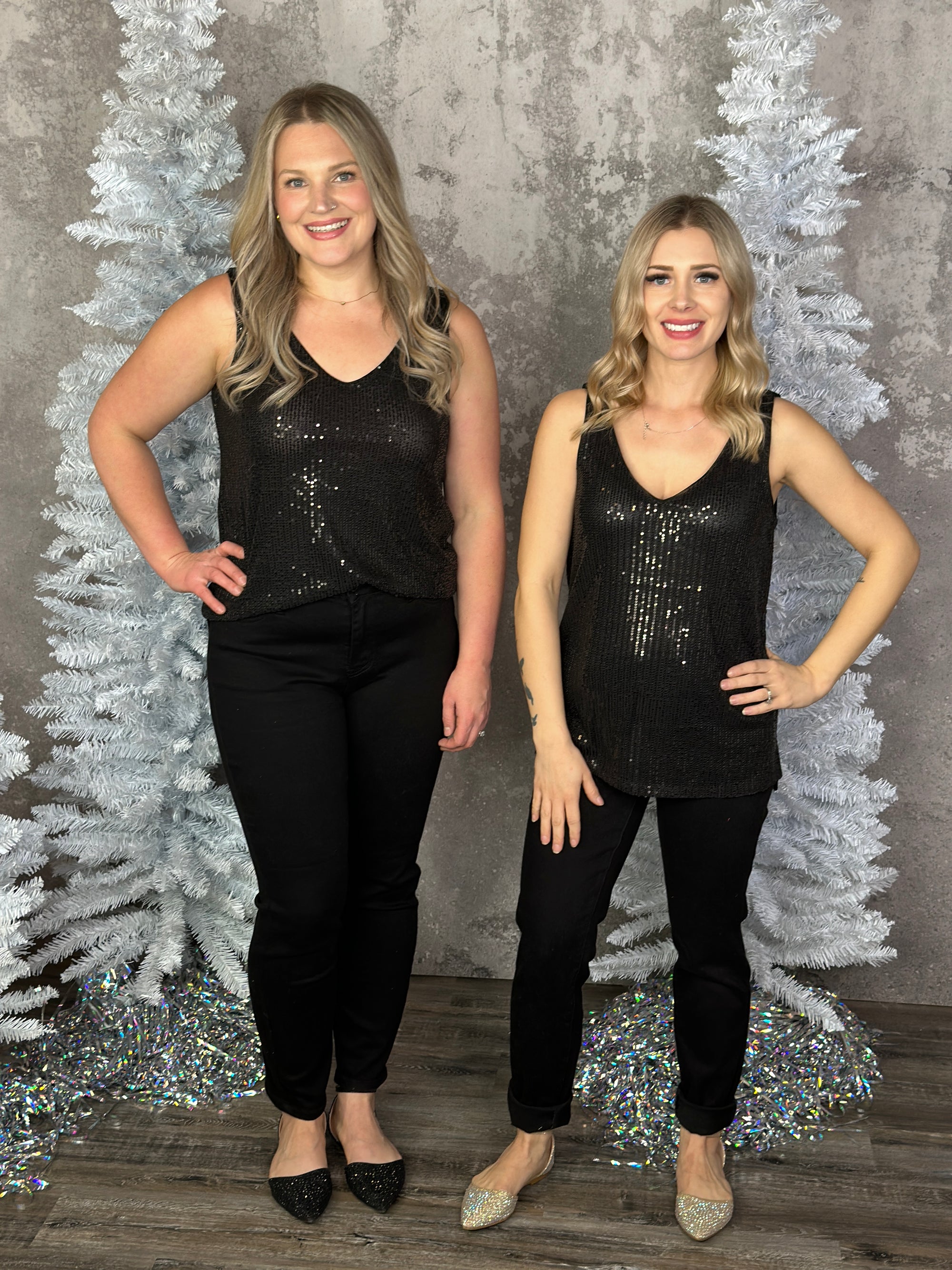The Holly Berry Sequin Tank - Black