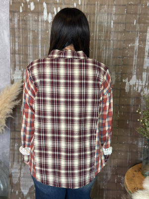 Plaid/Lace Button Up Top with Collar (Small - 3X)