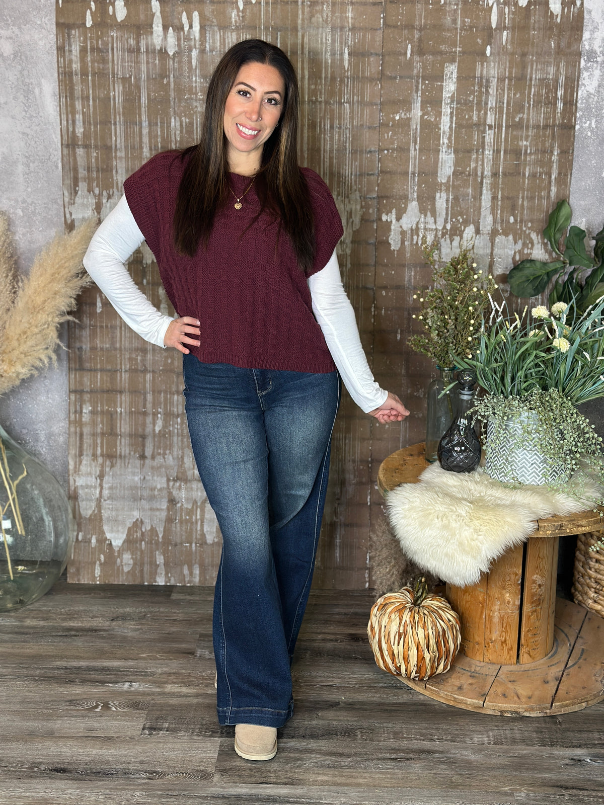 Burgundy Basketweave Sweater Vest