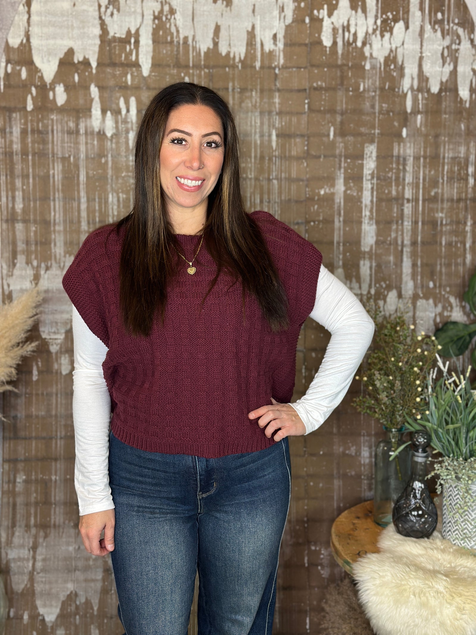 Burgundy Basketweave Sweater Vest