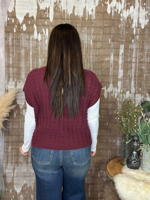 Burgundy Basketweave Sweater Vest