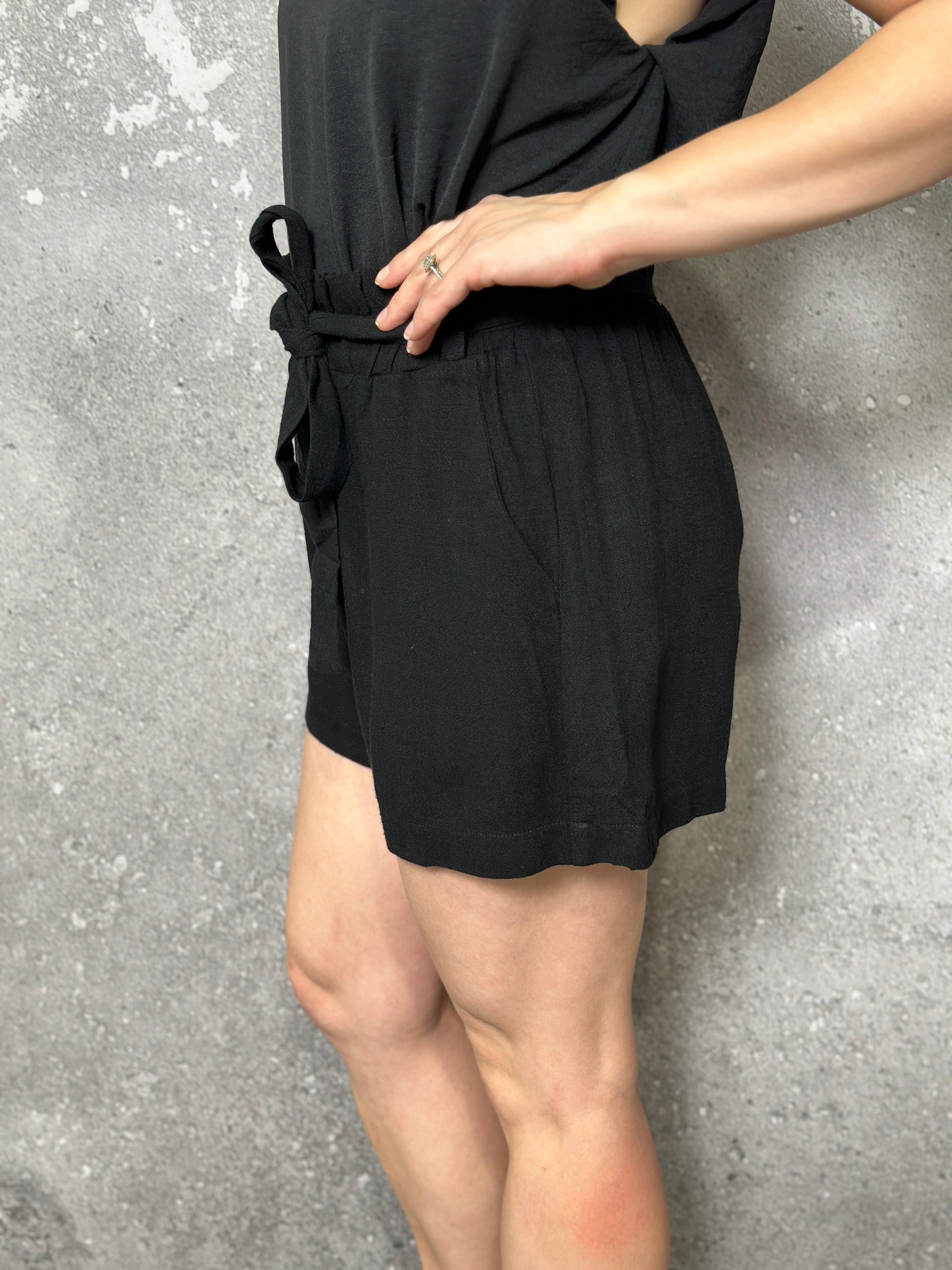 Linen Tie Shorts - Black (Small -2X) RESTOCK