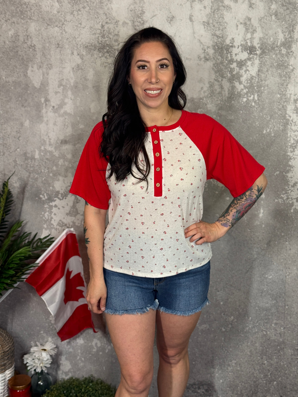 Red Sleeve Raglan Top - (Small - 3X)