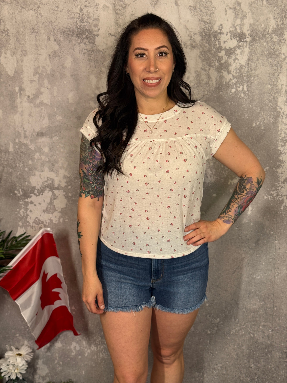 Ditsy Red Floral Tee (Small - 3X)